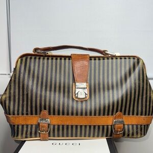 Vintage Gucci Black and Brown Striped Briefcase